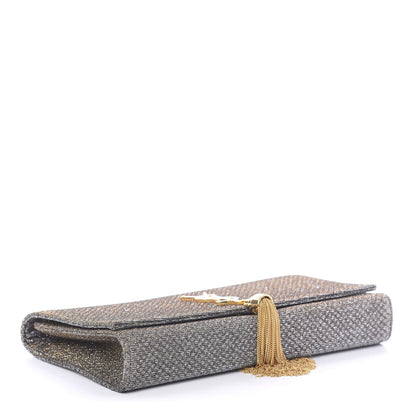 Saint Laurent Metallic Canvas Woven Classic Monogram Kate Tassel Clutch Silver Gold 3 of 7