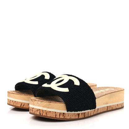 Chanel Tweed Cork CC Mule Sandal 38 Black 3 of 9