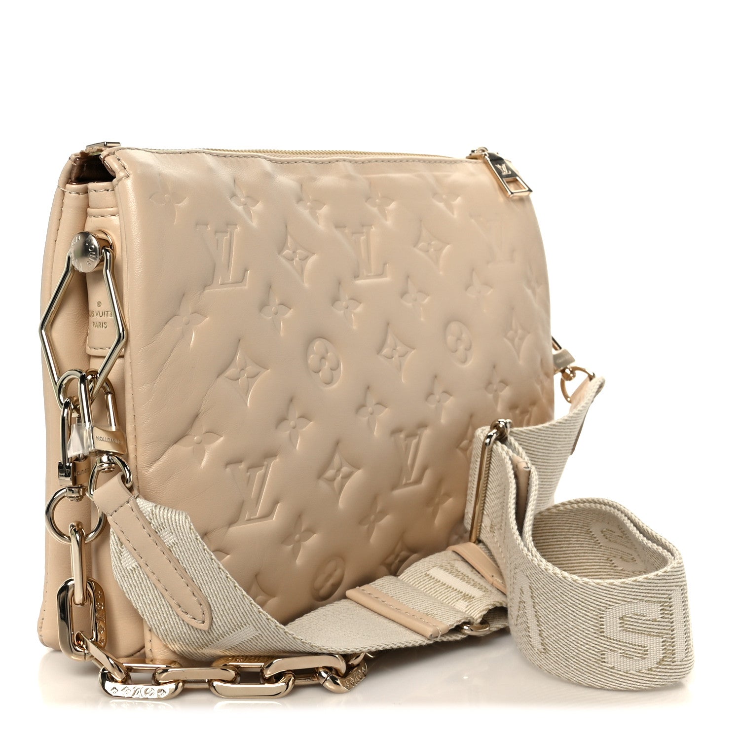 Louis Vuitton Lambskin Swarovski Crystal Embossed Monogram Coussin PM Nude 3 of 12