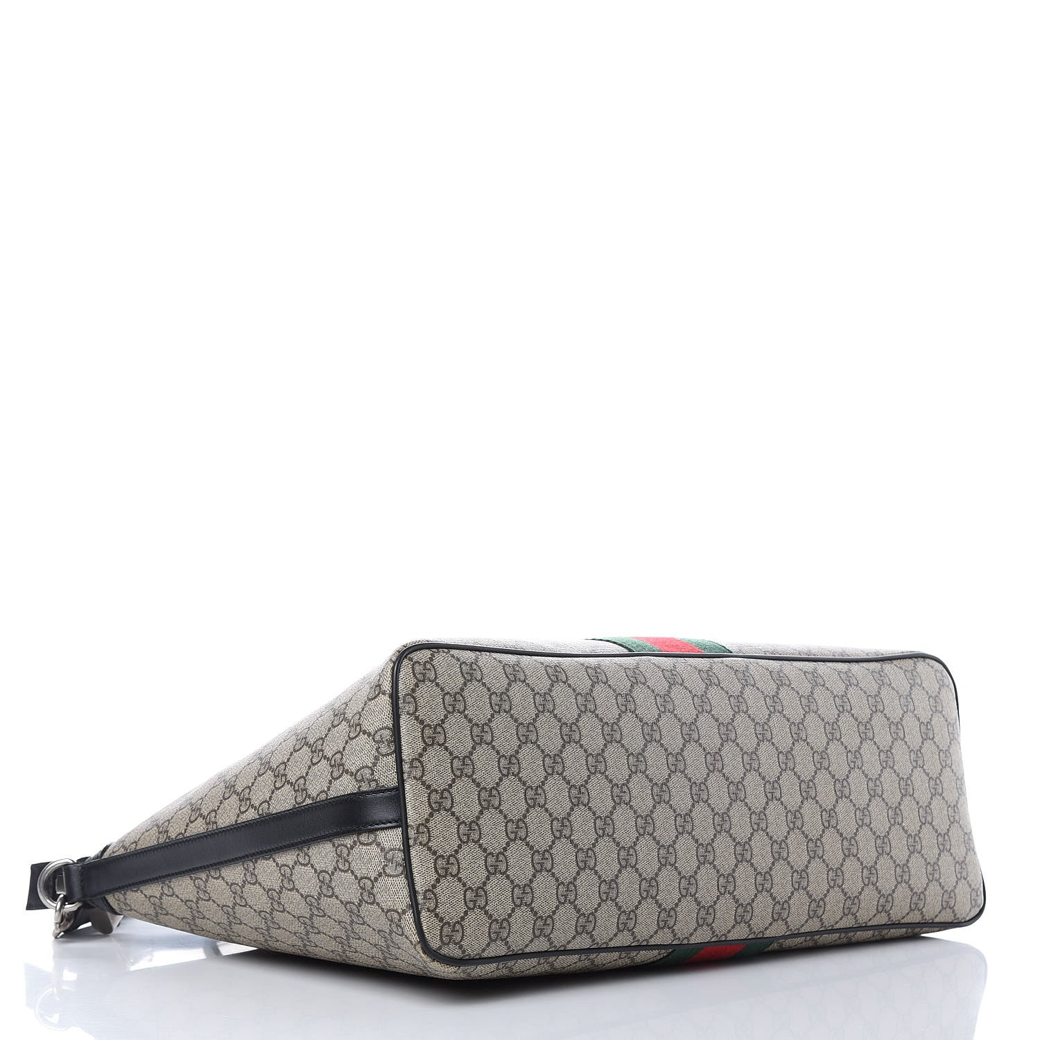 Gucci GG Supreme Monogram Web Medium Zippered Tote Beige Black 4 of 11