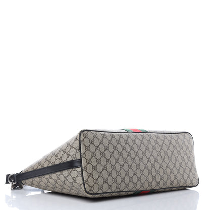Gucci GG Supreme Monogram Web Medium Zippered Tote Beige Black 4 of 11
