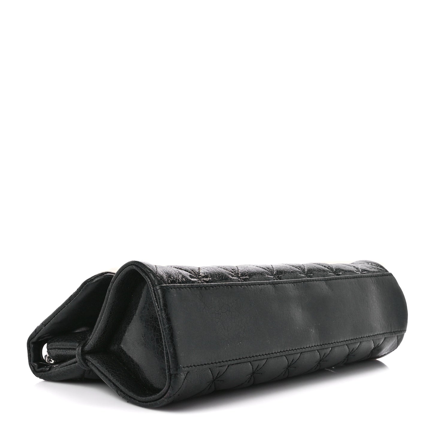 Glazed Crackled Calfskin Mademoiselle Flap Black