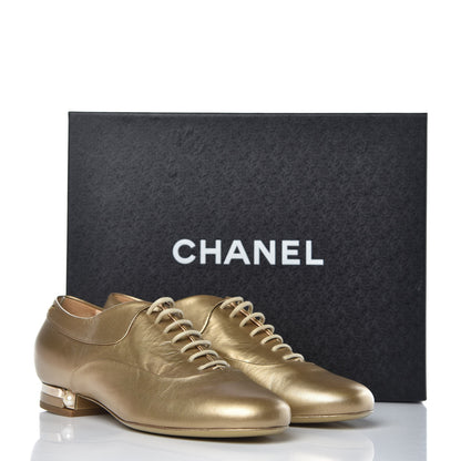 Chanel Goatskin CC Lace Up Oxfords 37 Dark Gold 10 of 10