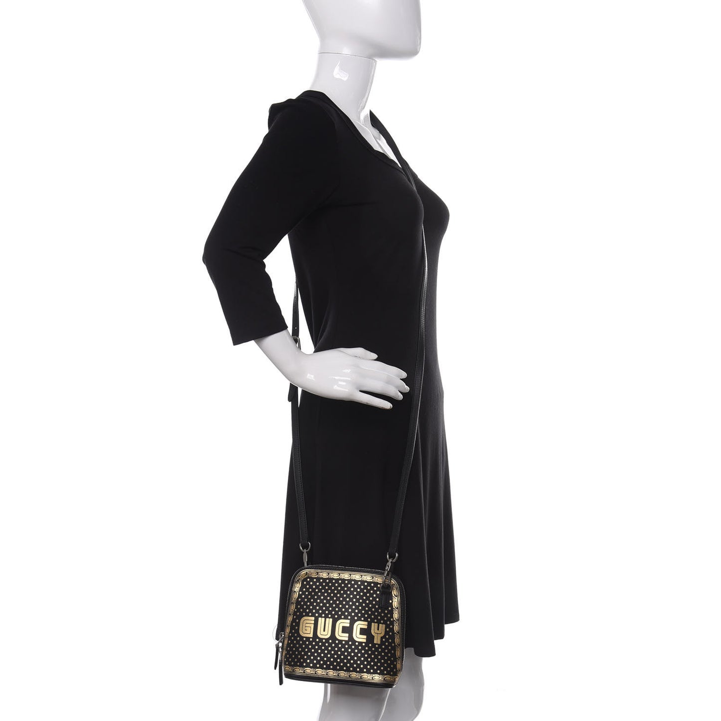 X SEGA Calfskin GUCCY Stars Mini Dome Shoulder Bag Black Gold
