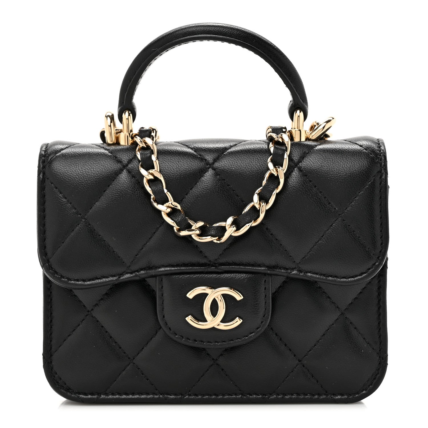 Chanel Lambskin Quilted Top Handle Flap Coin Purse With Chain Black 1 of 13