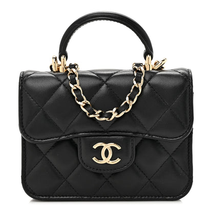 Chanel Lambskin Quilted Top Handle Flap Coin Purse With Chain Black 1 of 13