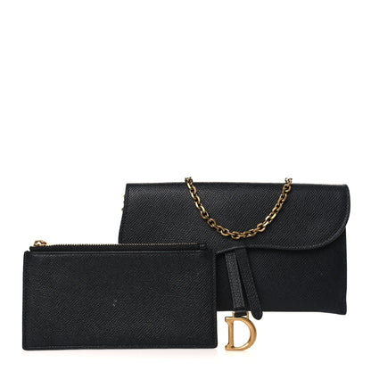 Christian Dior Grained Calfskin Saddle Chain Wallet Pouch Black 1 of 10