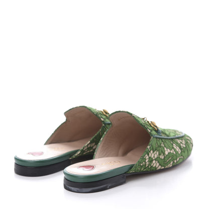 Gucci Lace Malaga Kid Womens Princetown Slippers 36.5 Green Grass Skin Rose 4 of 8