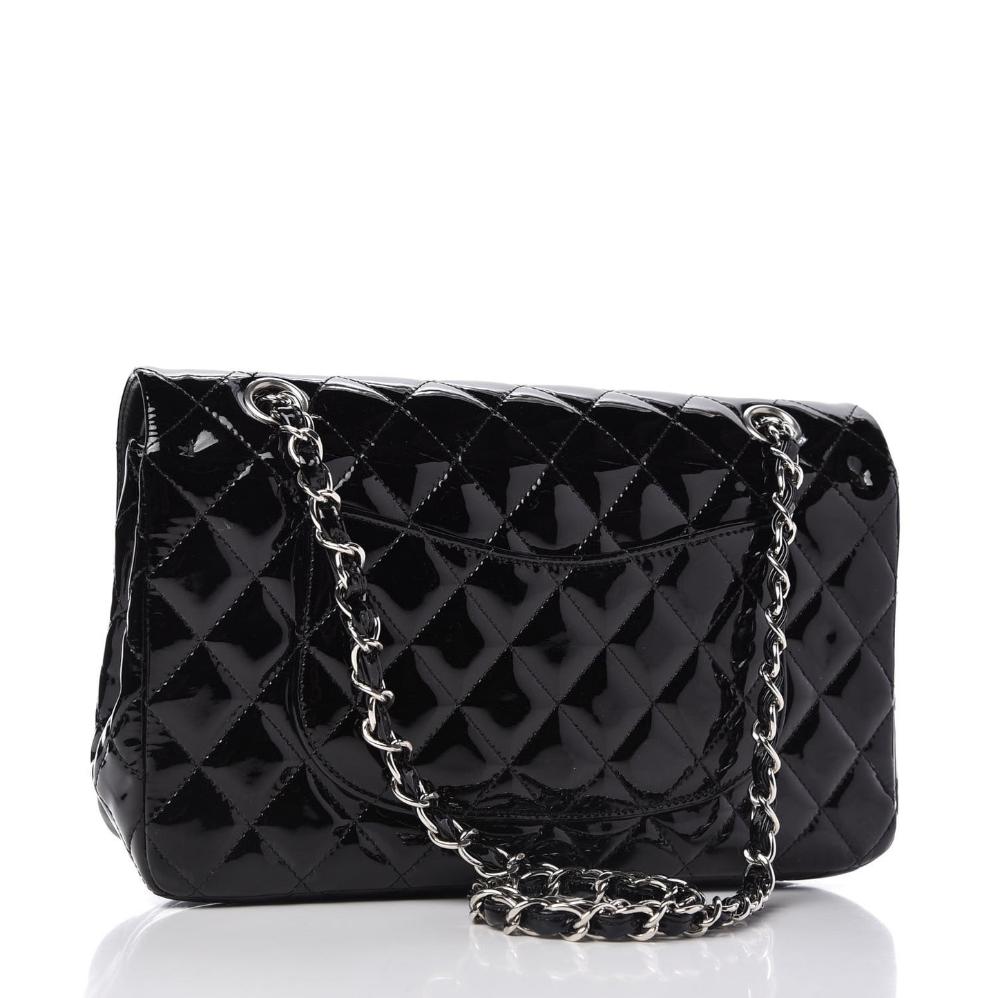Patent Quilted Medium Double Flap Black