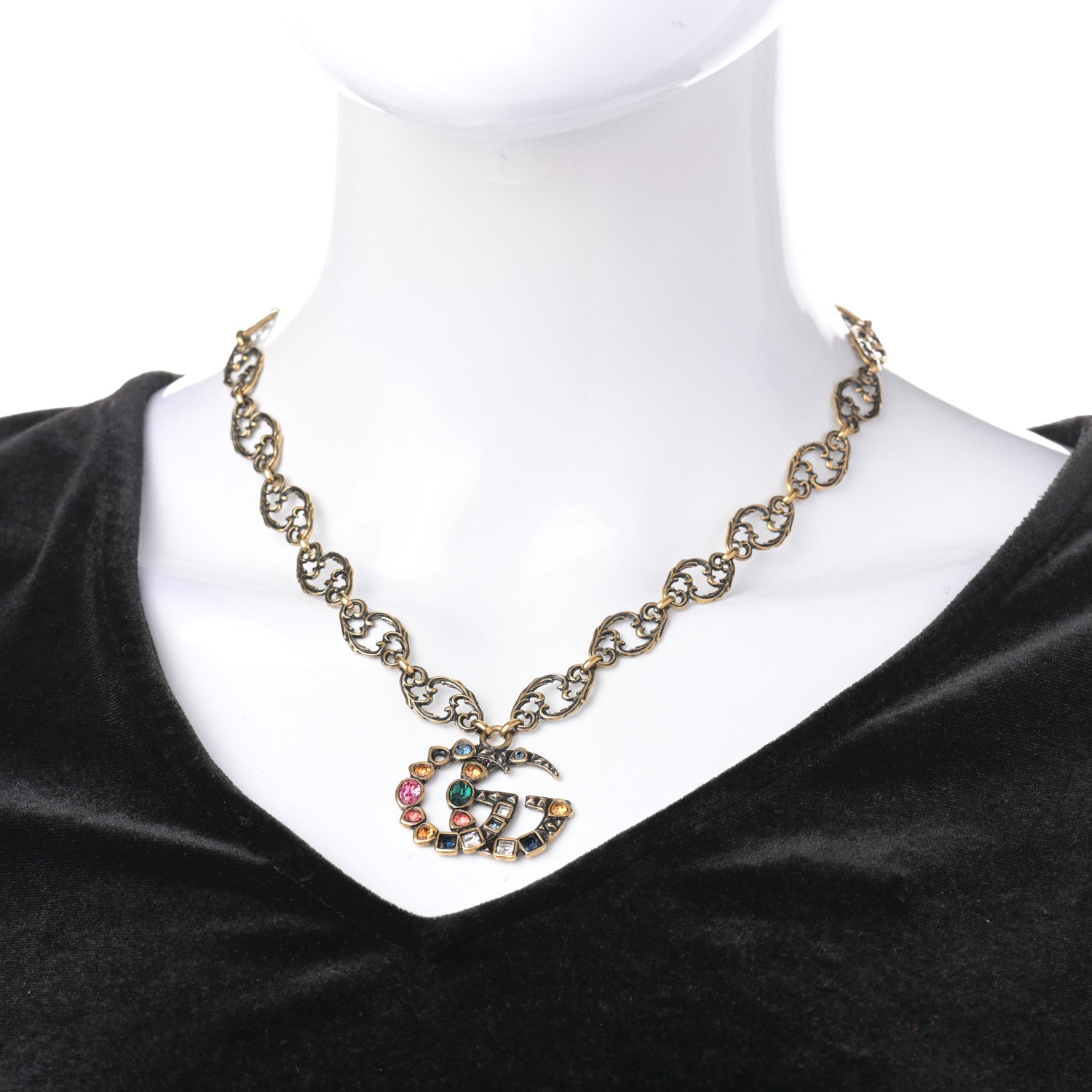 Gucci Crystal Marmont Necklace Aged Gold Multicolor 2 of 4