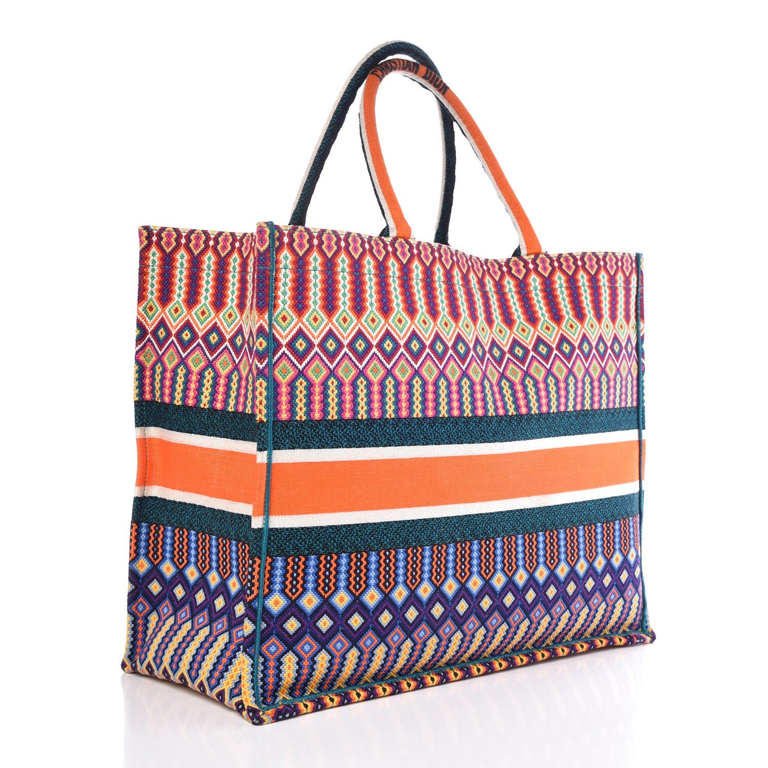 Christian Dior Canvas Embroidered Large Book Tote Orange Multicolor 3 of 9