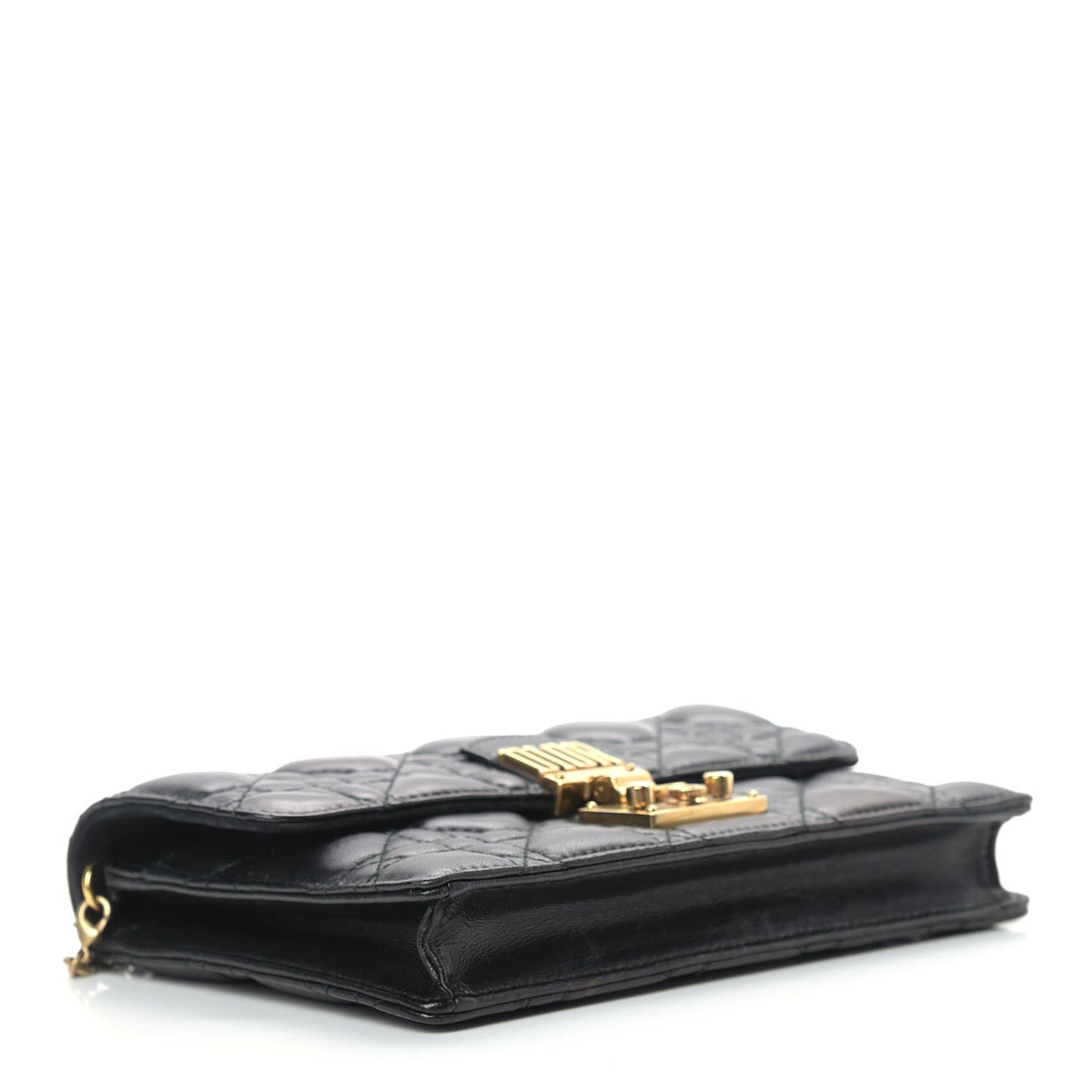 Lambskin Cannage Dioraddict Wallet on Chain Clutch Black