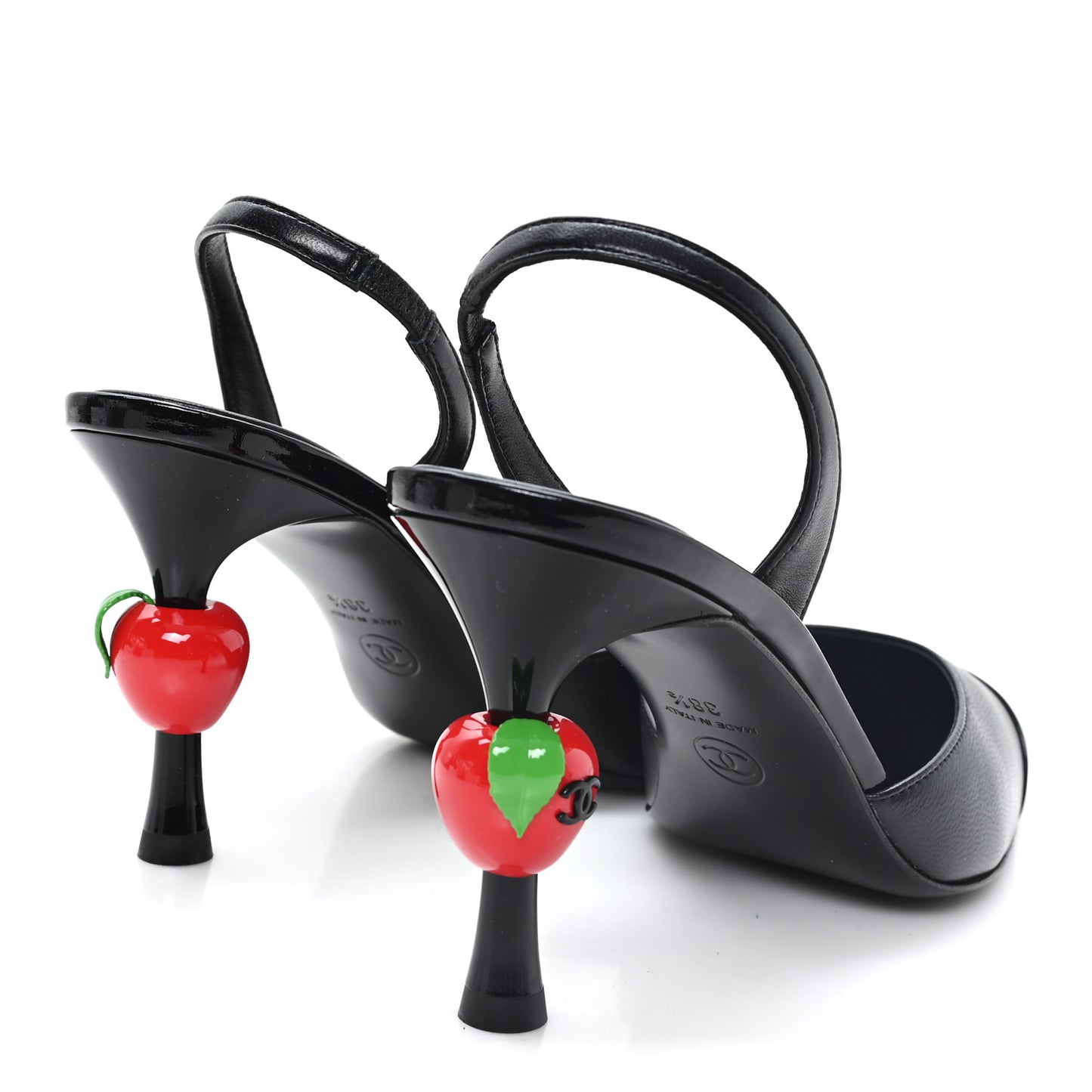 Lambskin Patent Cap Toe CC Apple Slingback Pumps 38.5 Black