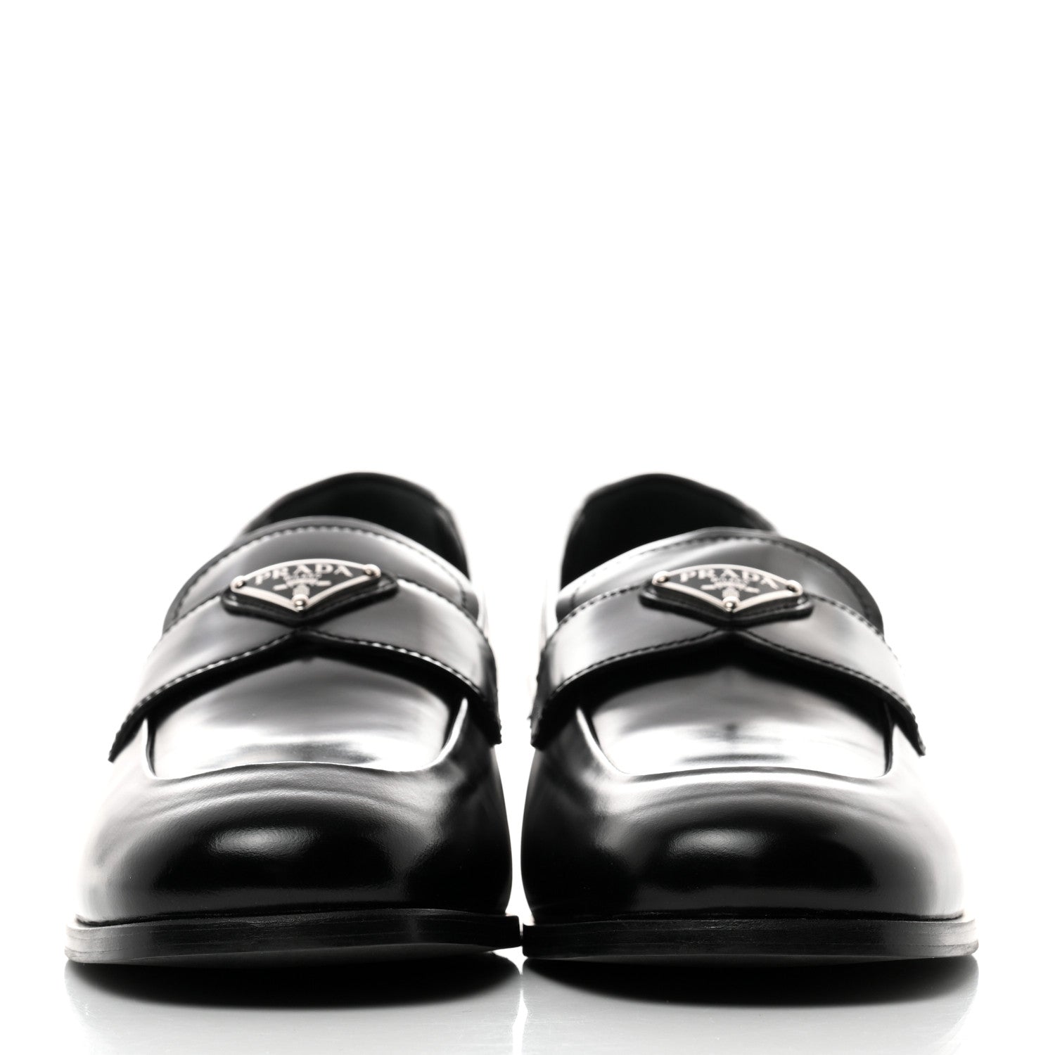 Prada Brushed Calfskin Metal Triangle Logo 20mm Loafers 40 Black 2 of 8