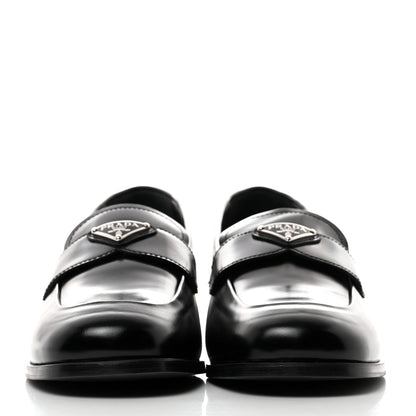 Prada Brushed Calfskin Metal Triangle Logo 20mm Loafers 40 Black 2 of 8