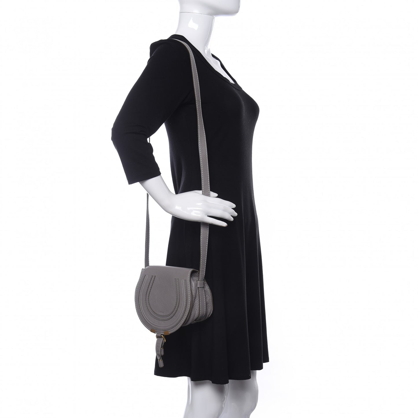 Calfskin Mini Marcie Round Crossbody Bag Cashmere Grey