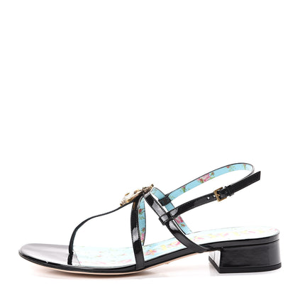 Gucci Patent Calfskin Bee Thong Sandals 38.5 Black 1 of 9