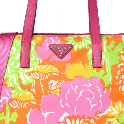 Prada Tessuto Nylon Floral Print Tote Pink Multicolor 8 of 10