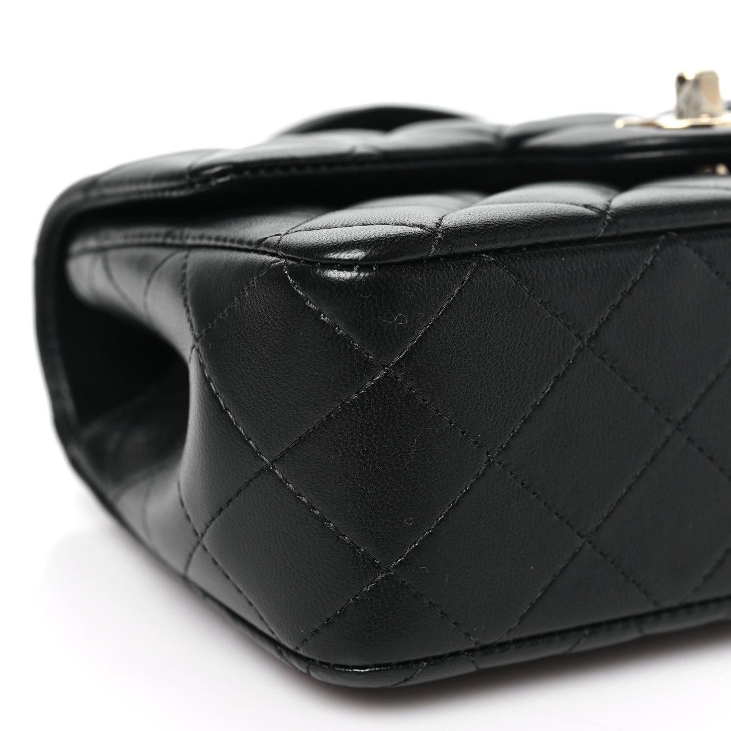 Lambskin Quilted Mini Top Handle Rectangular Flap Black