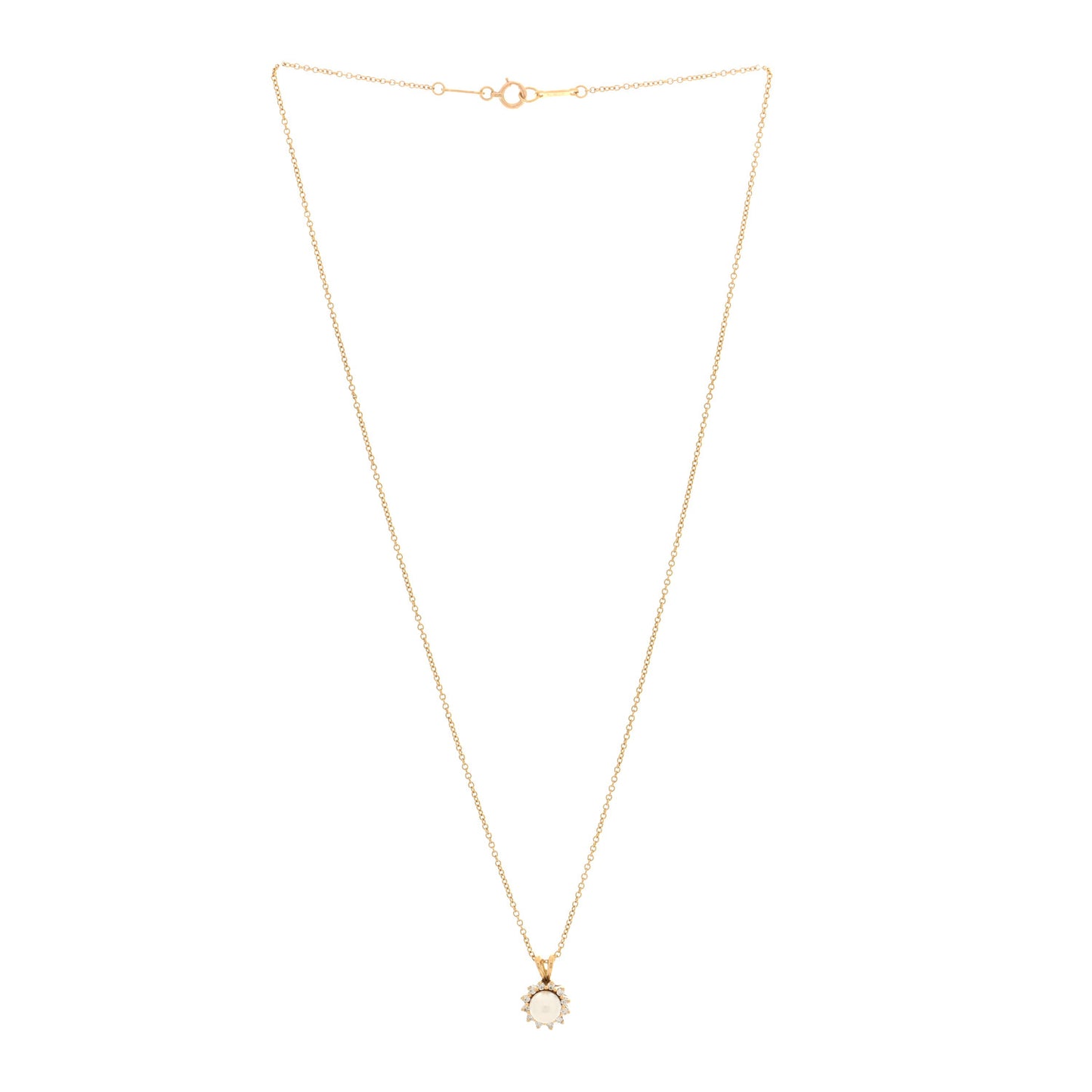 18K Yellow Gold Diamond Cultured Pearl 5.5-6mm Pendant Necklace