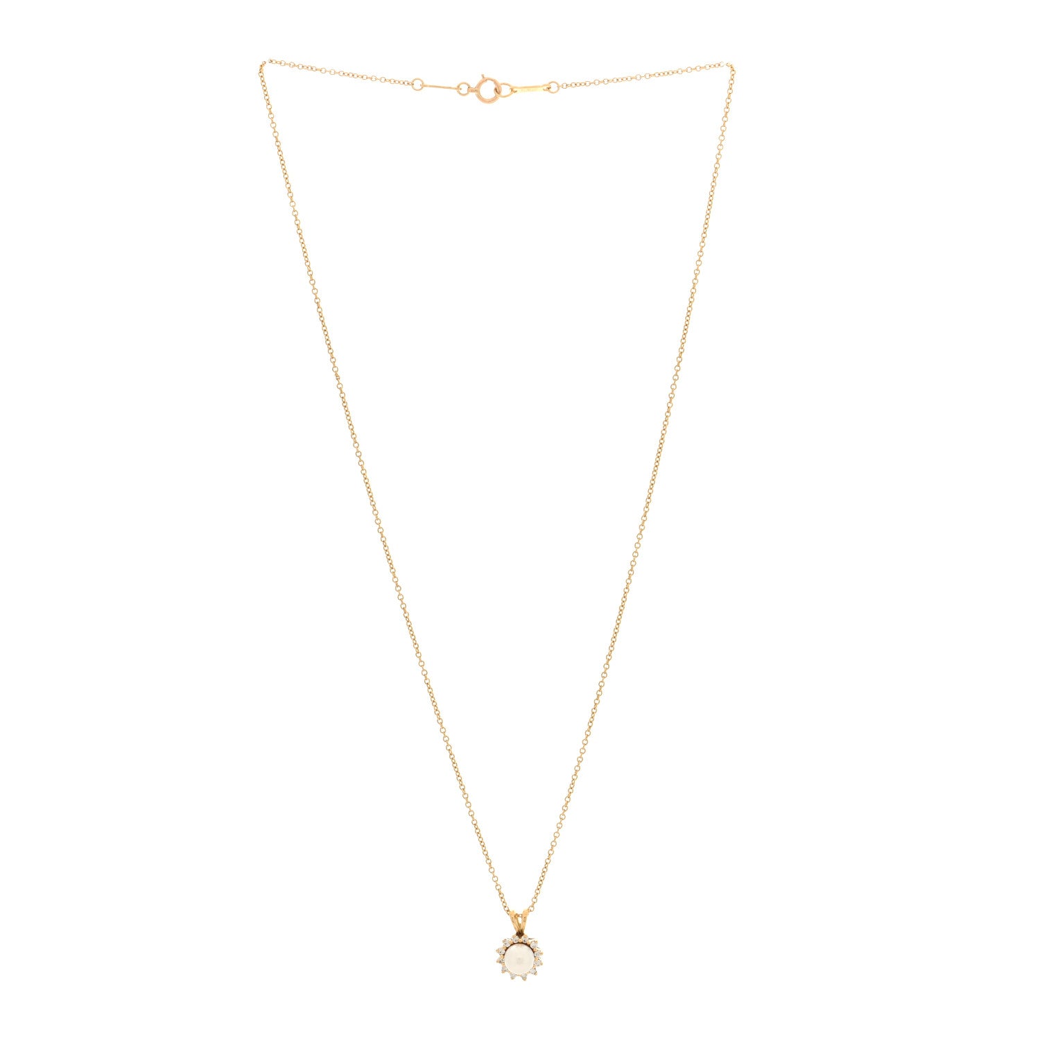 Tiffany 18K Yellow Gold Diamond Cultured Pearl 5.5-6mm Pendant Necklace 3 of 5