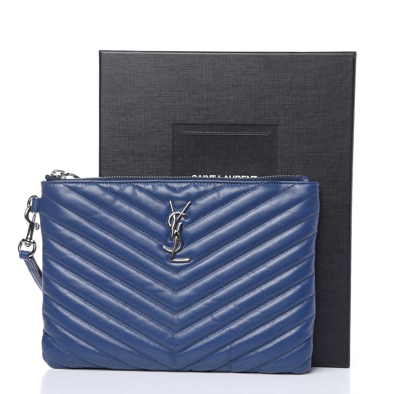 Saint Laurent Calfskin Matelasse Chevron Monogram A5 Wristlet Medium Blue 9 of 9