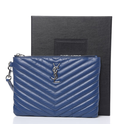 Saint Laurent Calfskin Matelasse Chevron Monogram A5 Wristlet Medium Blue 9 of 9