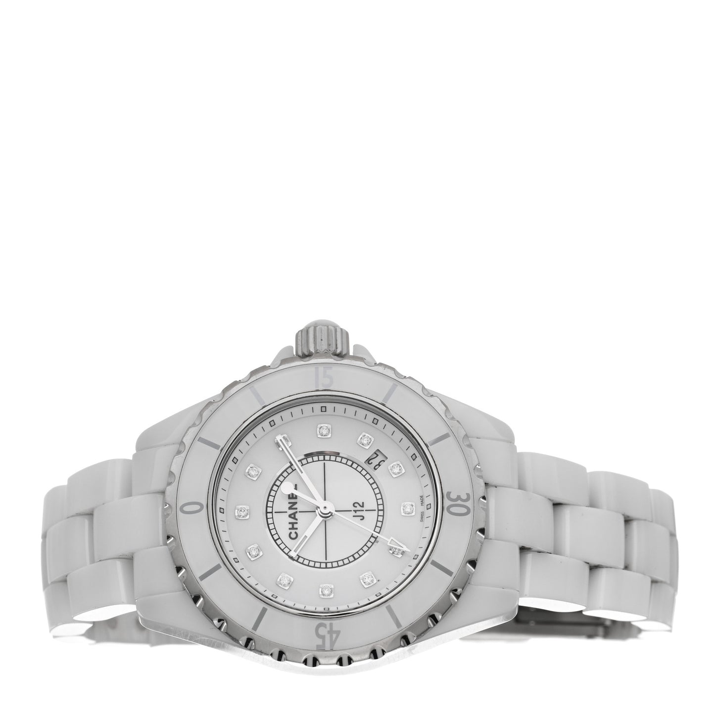 Stainless Steel Ceramic Diamond 33mm J12 Quartz Watch White