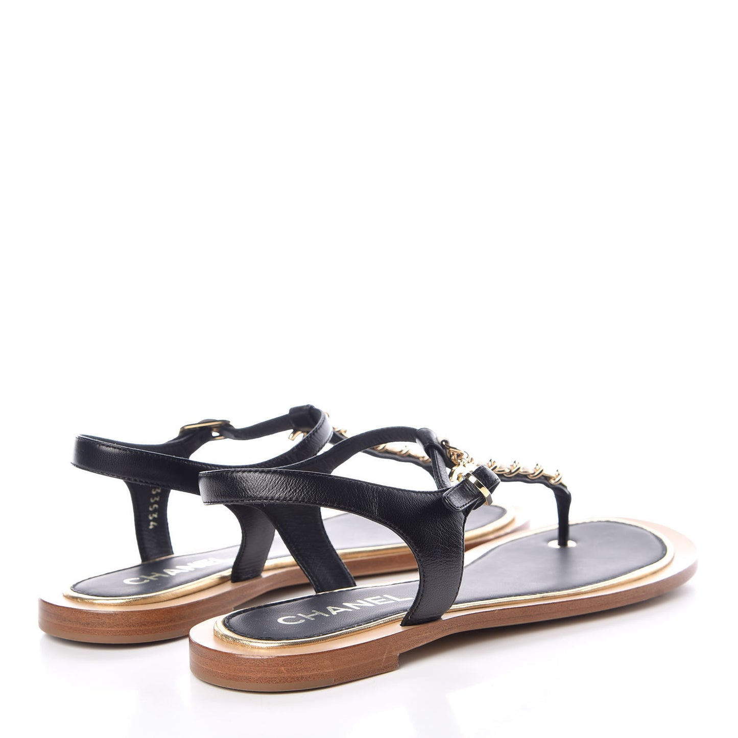 Lambskin Chain CC Thong Sandals 38.5 Black White