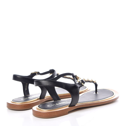 Chanel Lambskin Chain CC Thong Sandals 38.5 Black White 4 of 9