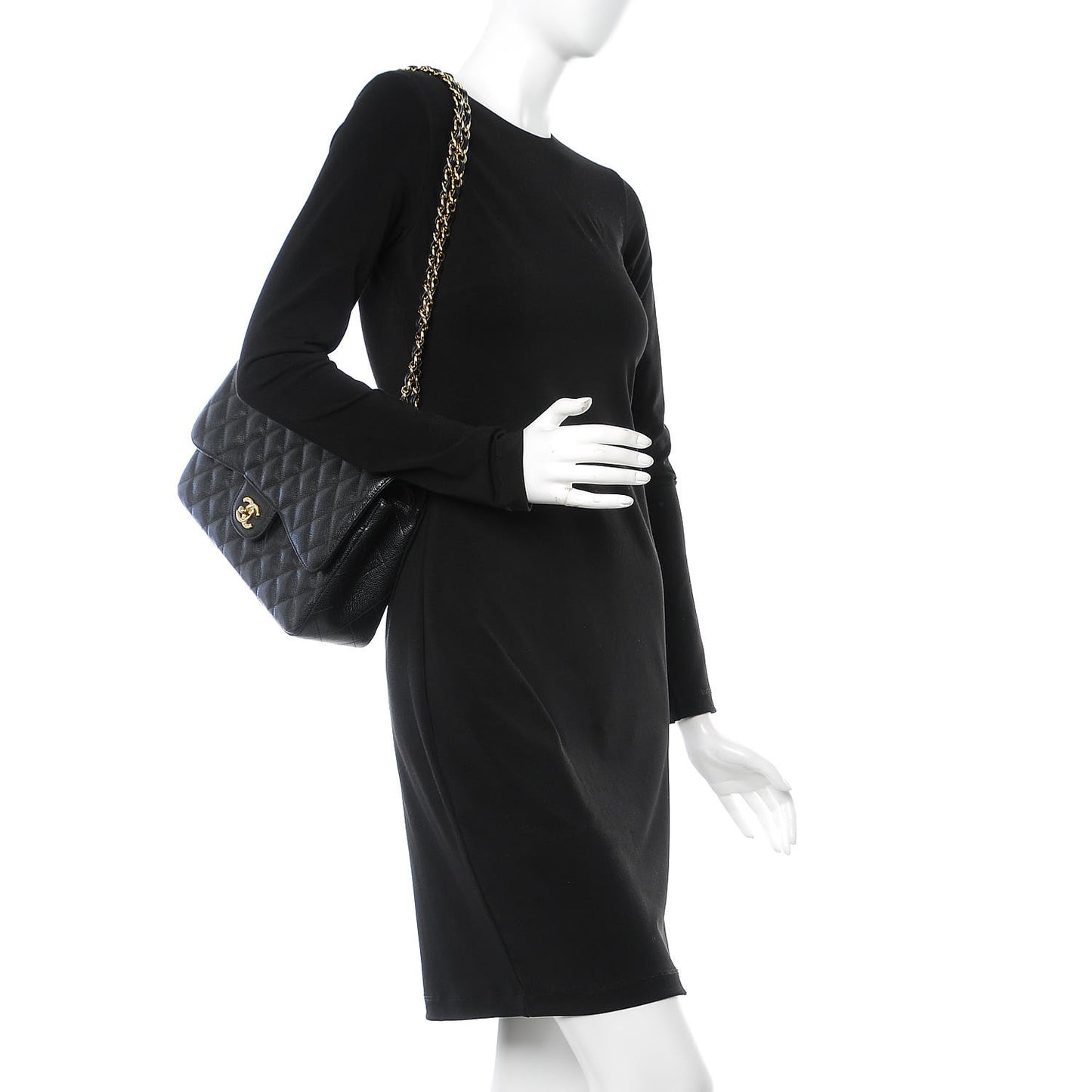 Caviar Quilted Jumbo Double Flap Black