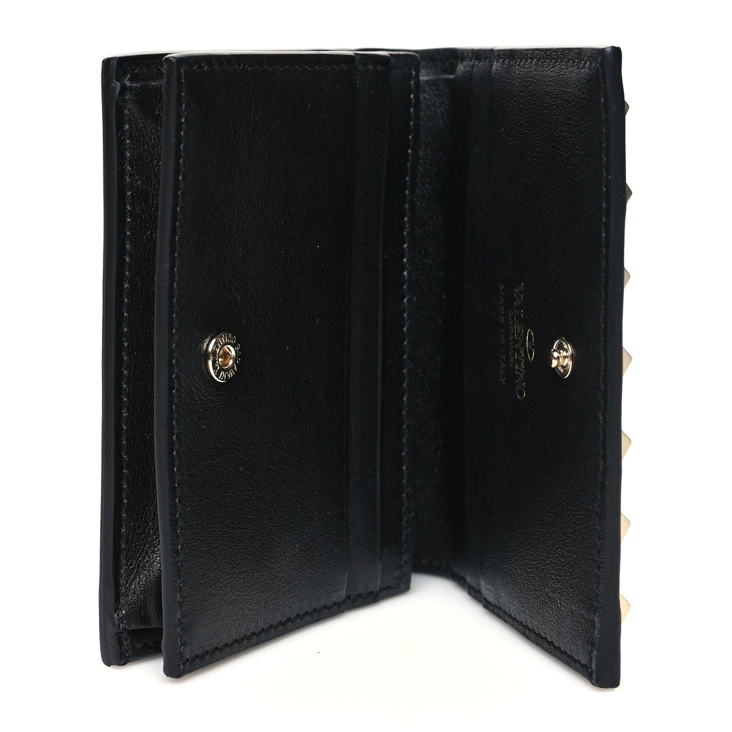 Calfskin Rockstud Bi-Fold Card Holder Black