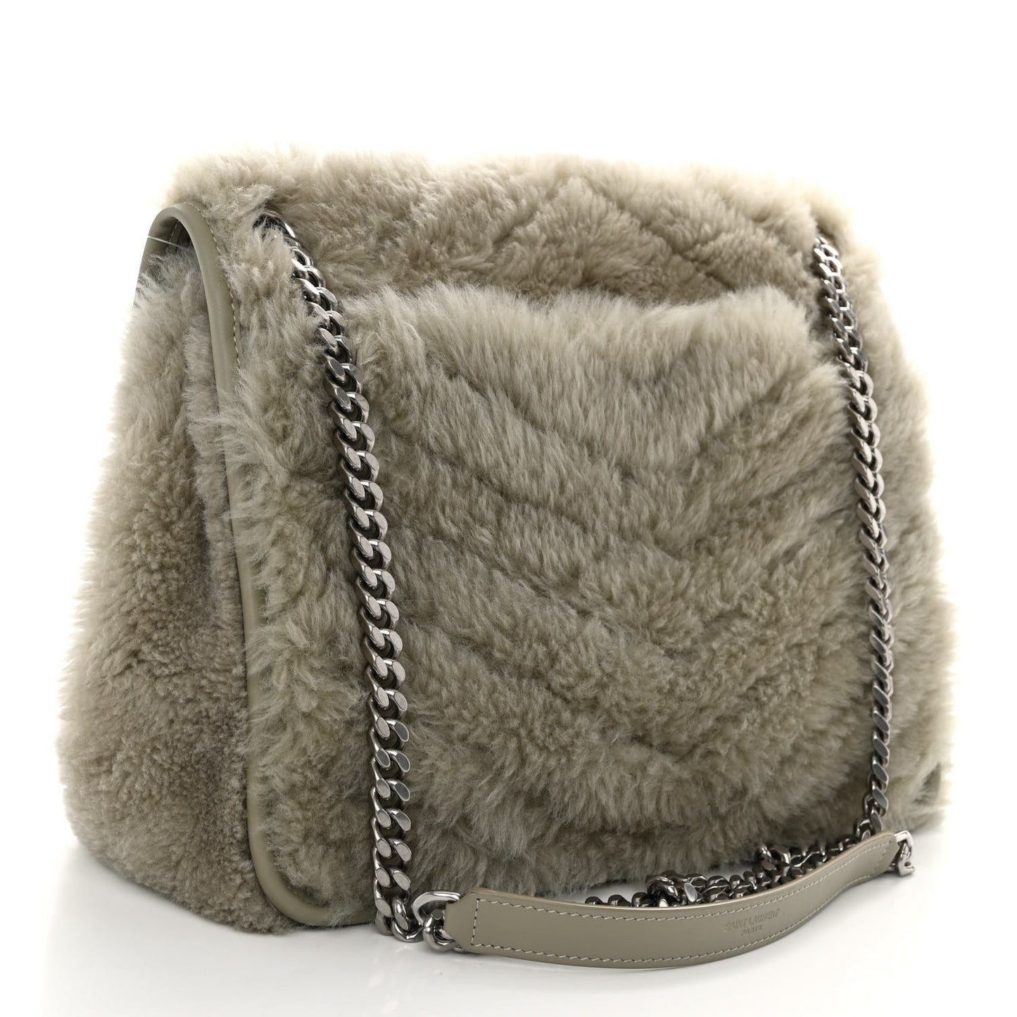 Calfskin Shearling Monogram Medium Niki Chain Satchel Grey