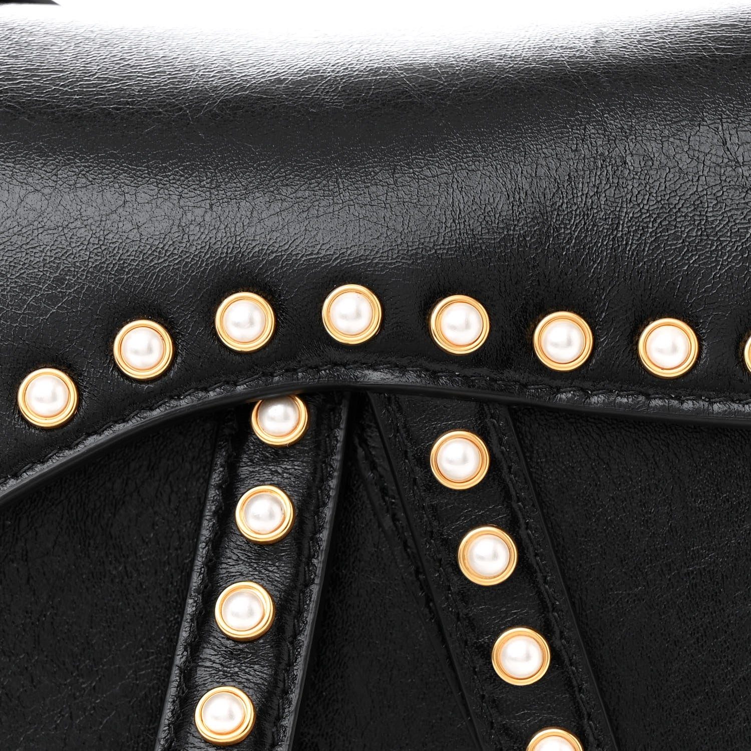 Christian Dior Crinkled Patent Lambskin Studded Saddle Bag With Strap Black 8 of 10