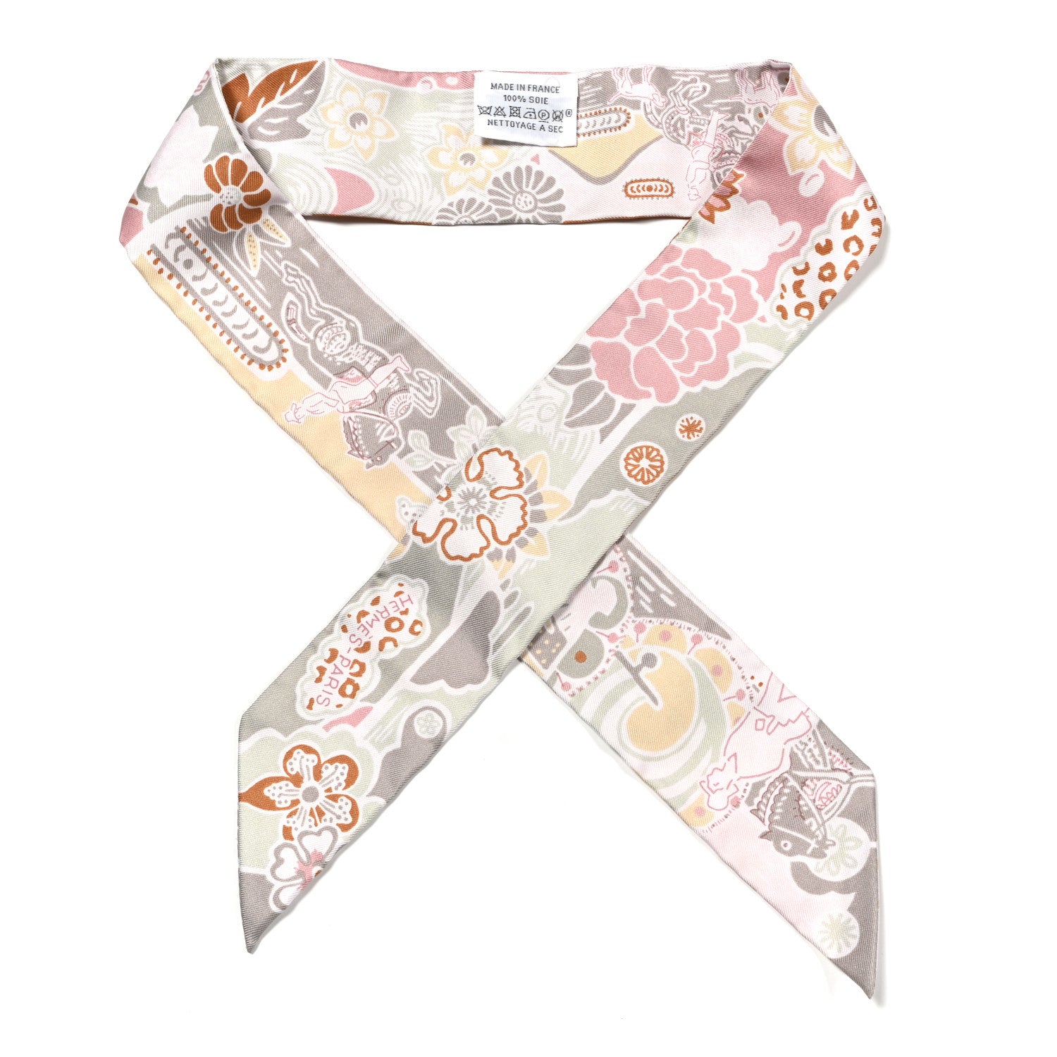 Hermes Silk Bingata Twilly Vieux Rose Vert d'Eau 1 of 4
