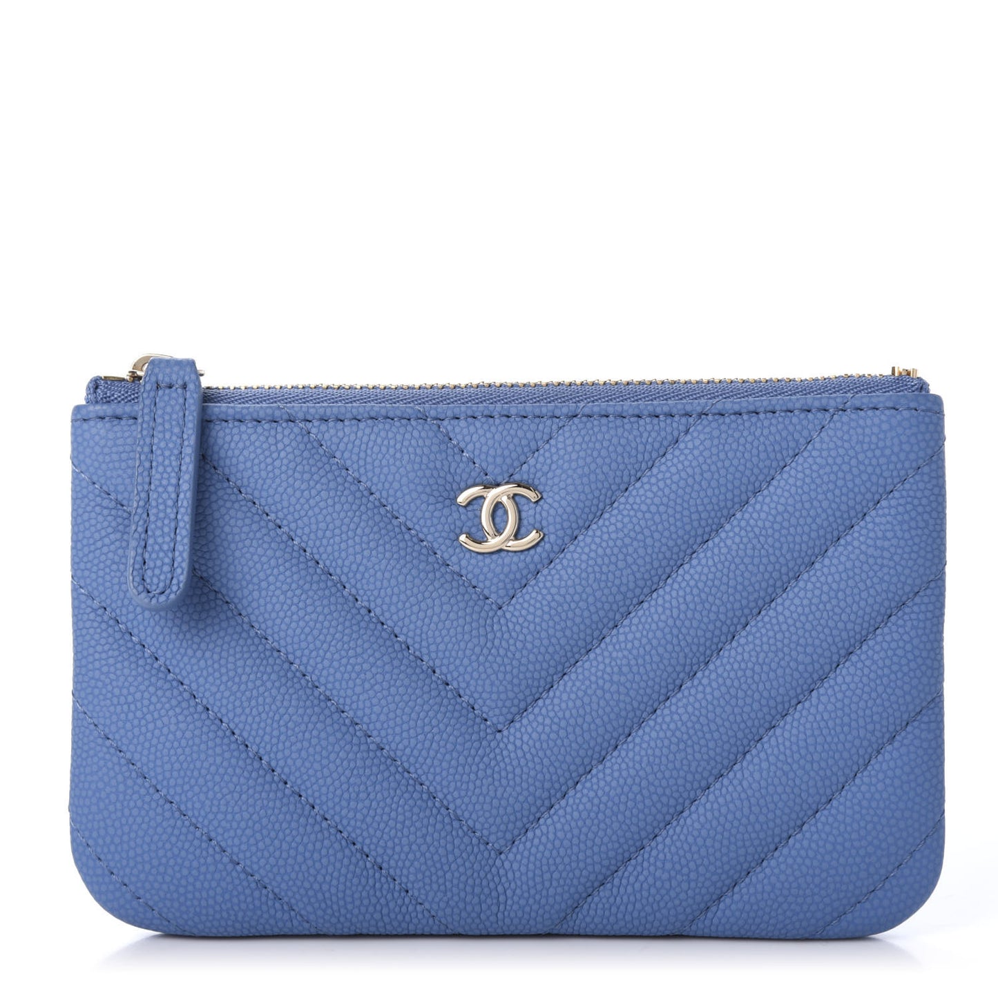 Caviar Flat Chevron Quilted Small Cosmetic Case Blue