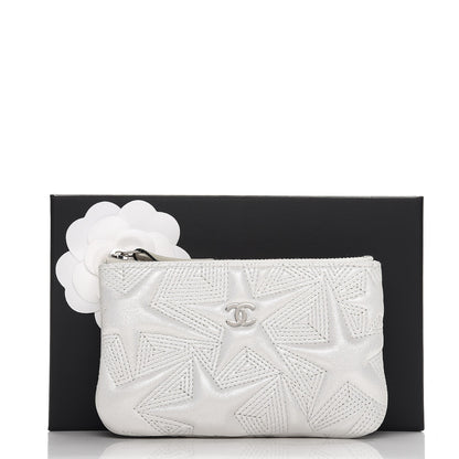 Chanel Metallic Lambskin Star Embossed Coin Purse Case Silver 8 of 8