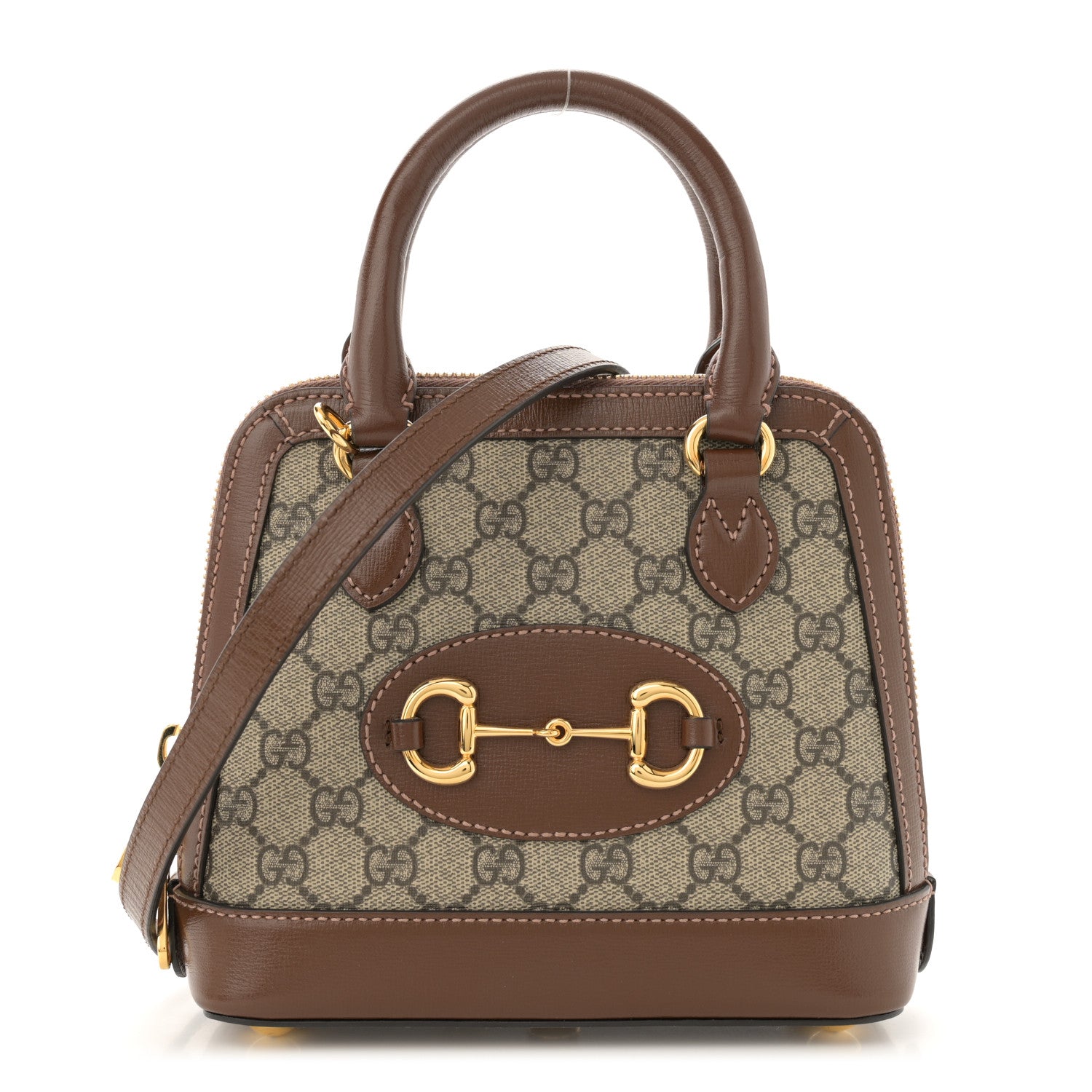 Gucci GG Supreme Monogram Azalea Calfskin Mini Horsebit 1955 Top Handle Bag Beige Ebony Brown Sugar 1 of 10