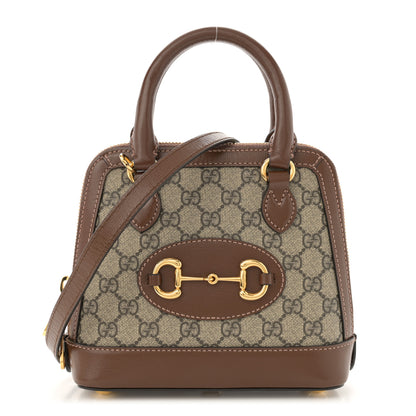 Gucci GG Supreme Monogram Azalea Calfskin Mini Horsebit 1955 Top Handle Bag Beige Ebony Brown Sugar 1 of 10