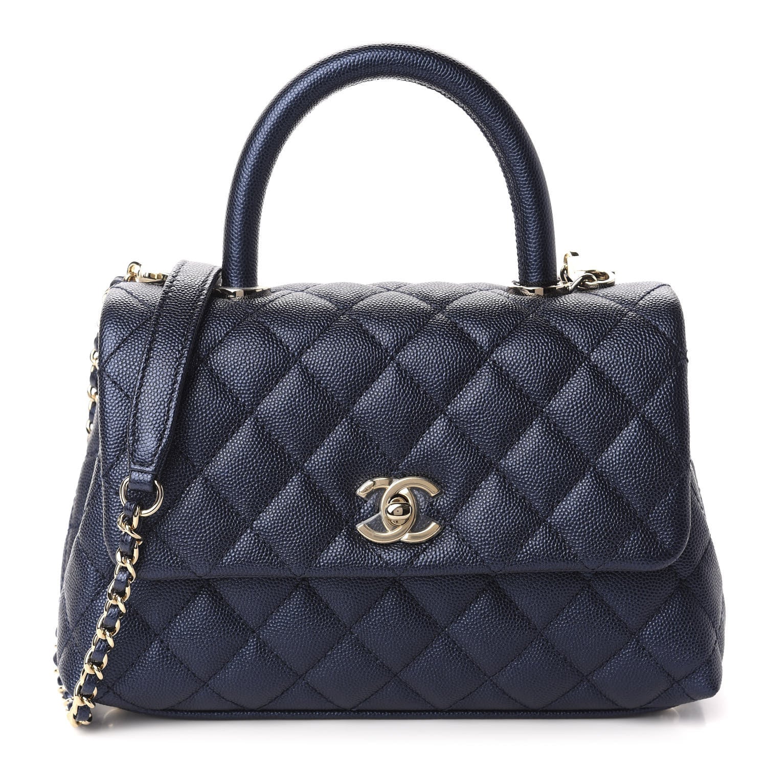 Chanel Iridescent Caviar Quilted Mini Coco Handle Flap Dark Blue 1 of 11