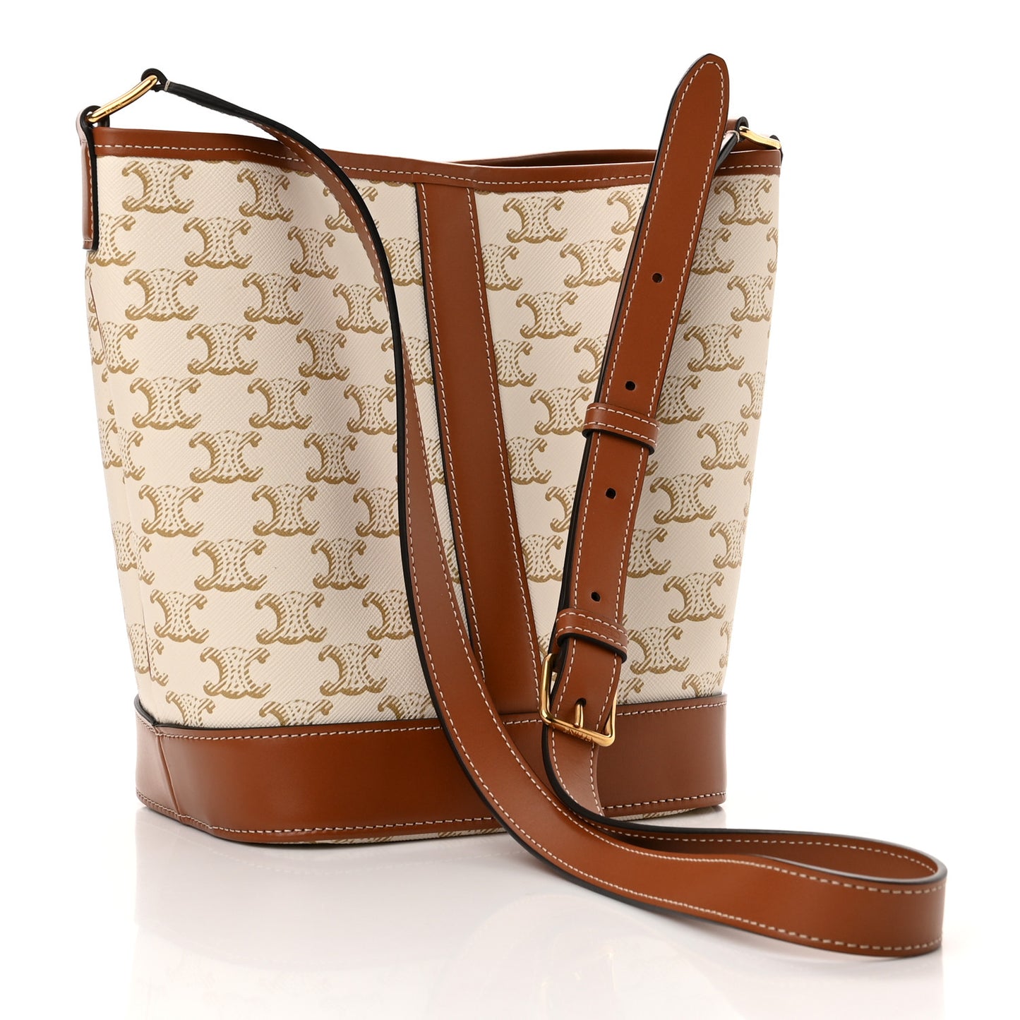 Triomphe Canvas Calfskin Small Bucket Bag White