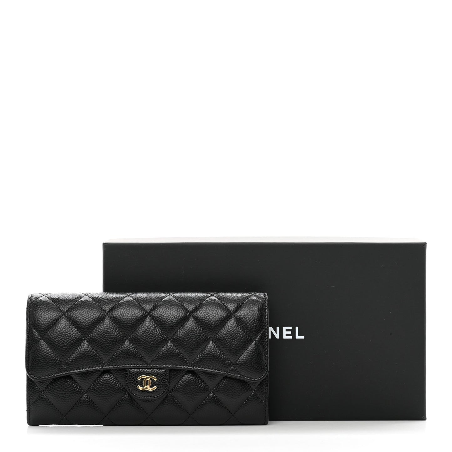 Caviar Quilted Long Flap Wallet Black