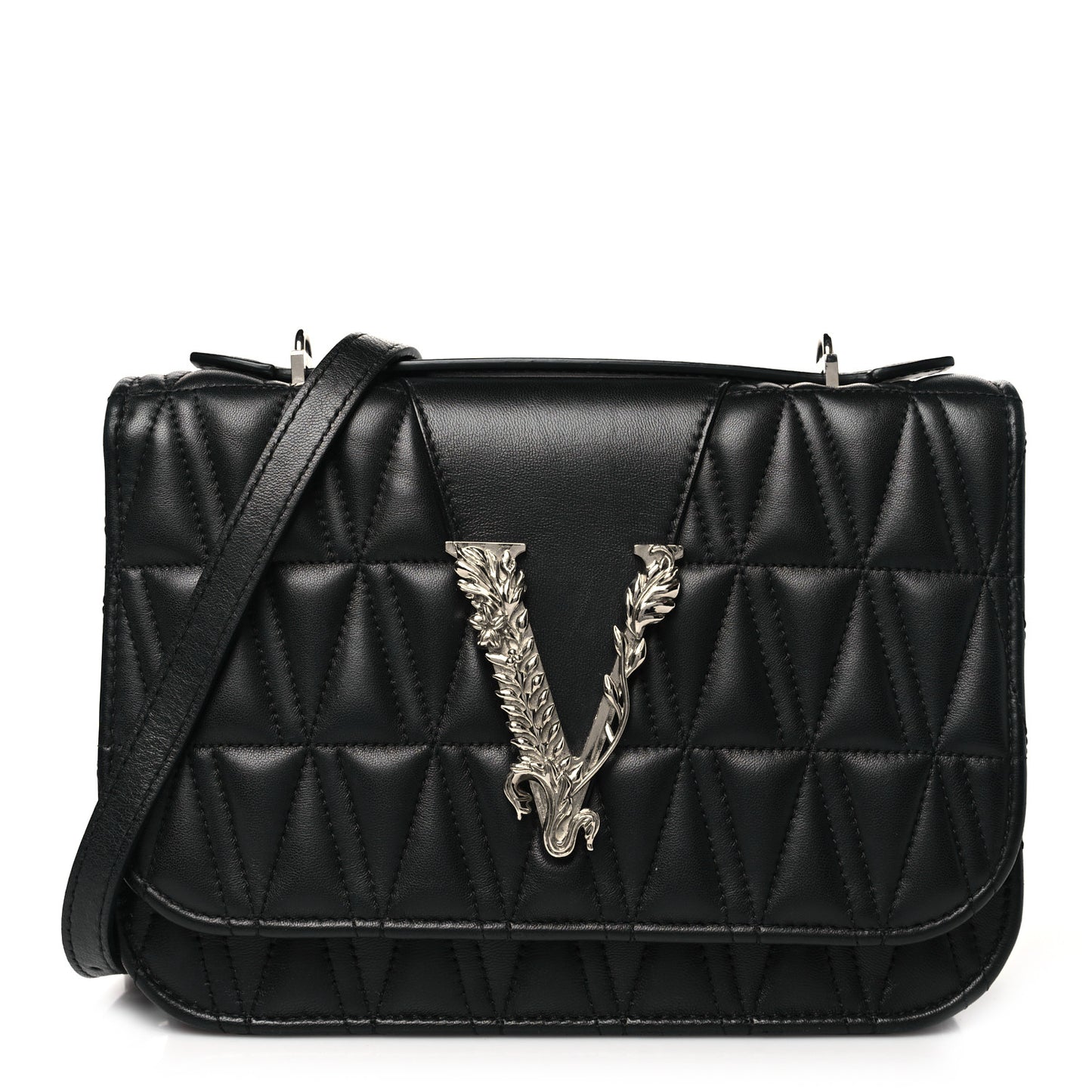 Nappa Quilted Virtus Top Handle Shoulder Bag Black