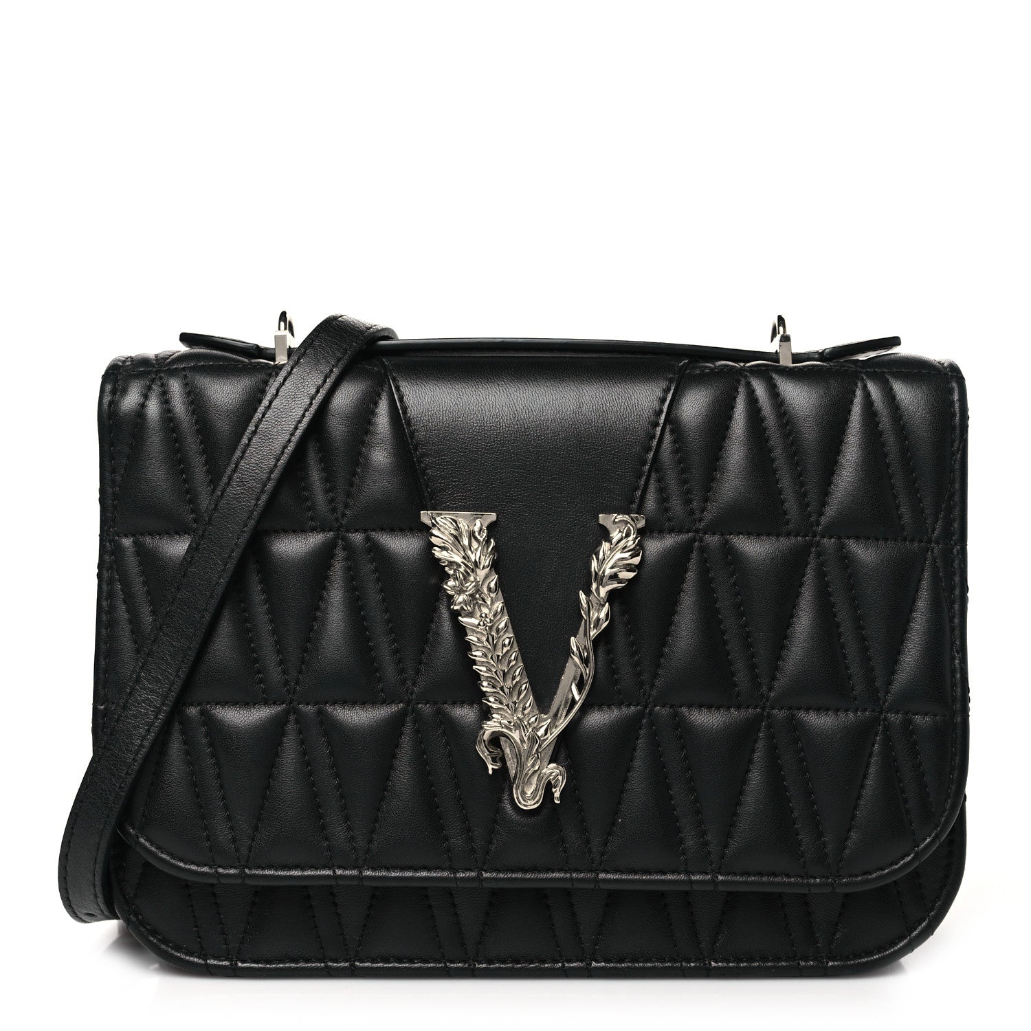 Versace Nappa Quilted Virtus Top Handle Shoulder Bag Black 1 of 10