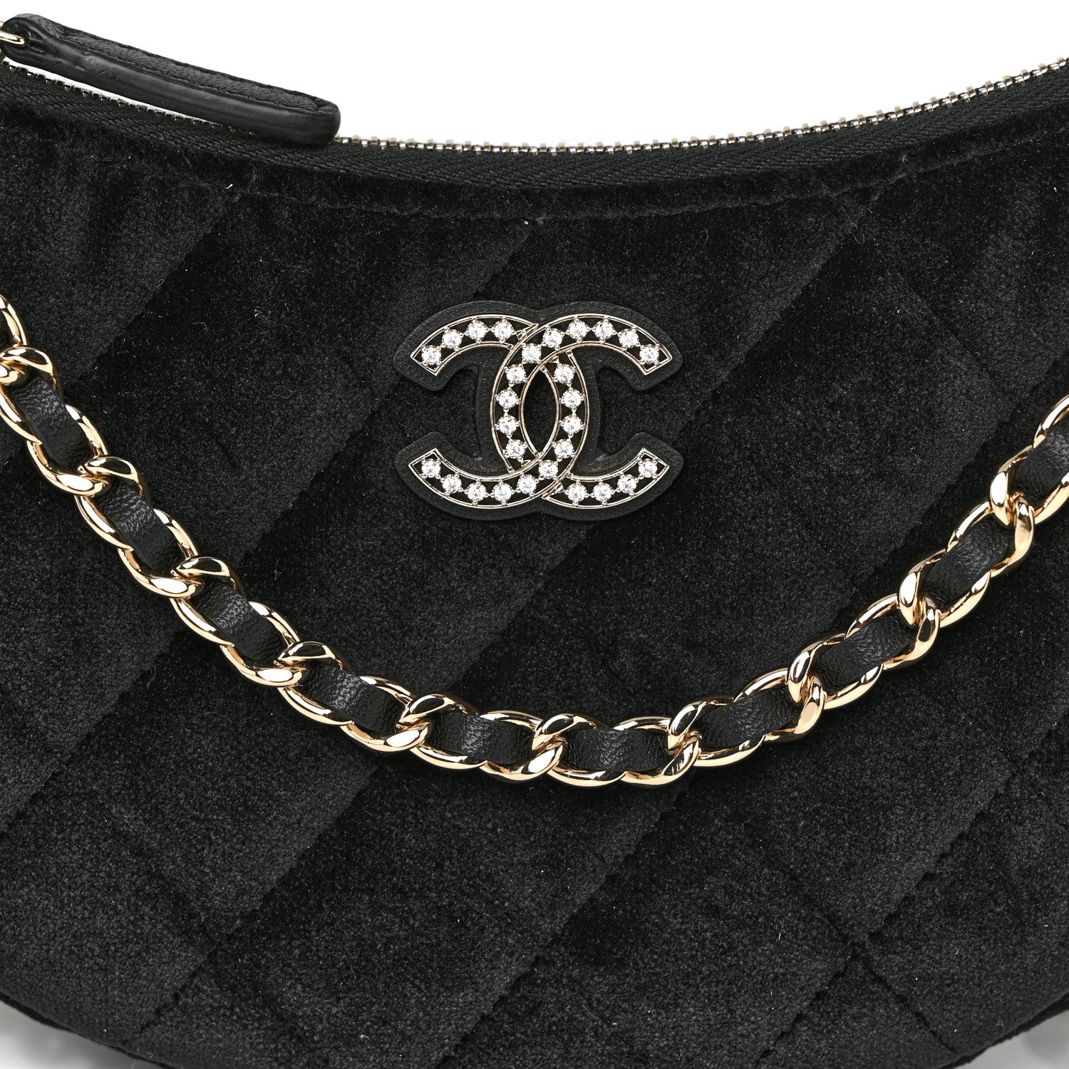 Chanel Velvet Crystal Quilted Chain Hobo Black 9 of 11