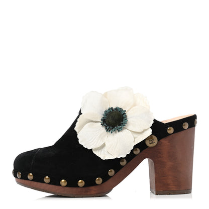 Chanel Suede Camellia Clogs 40 Black 1 of 10