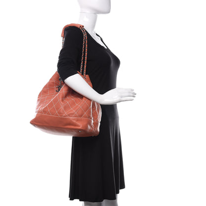 Chanel Lambskin Contrast Stitch Large Drawstring Tote Coral 2 of 14