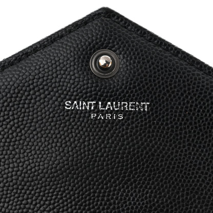 Saint Laurent Grain De Poudre Matelasse Chevron Monogram Monochrome Chain Wallet Black 7 of 12