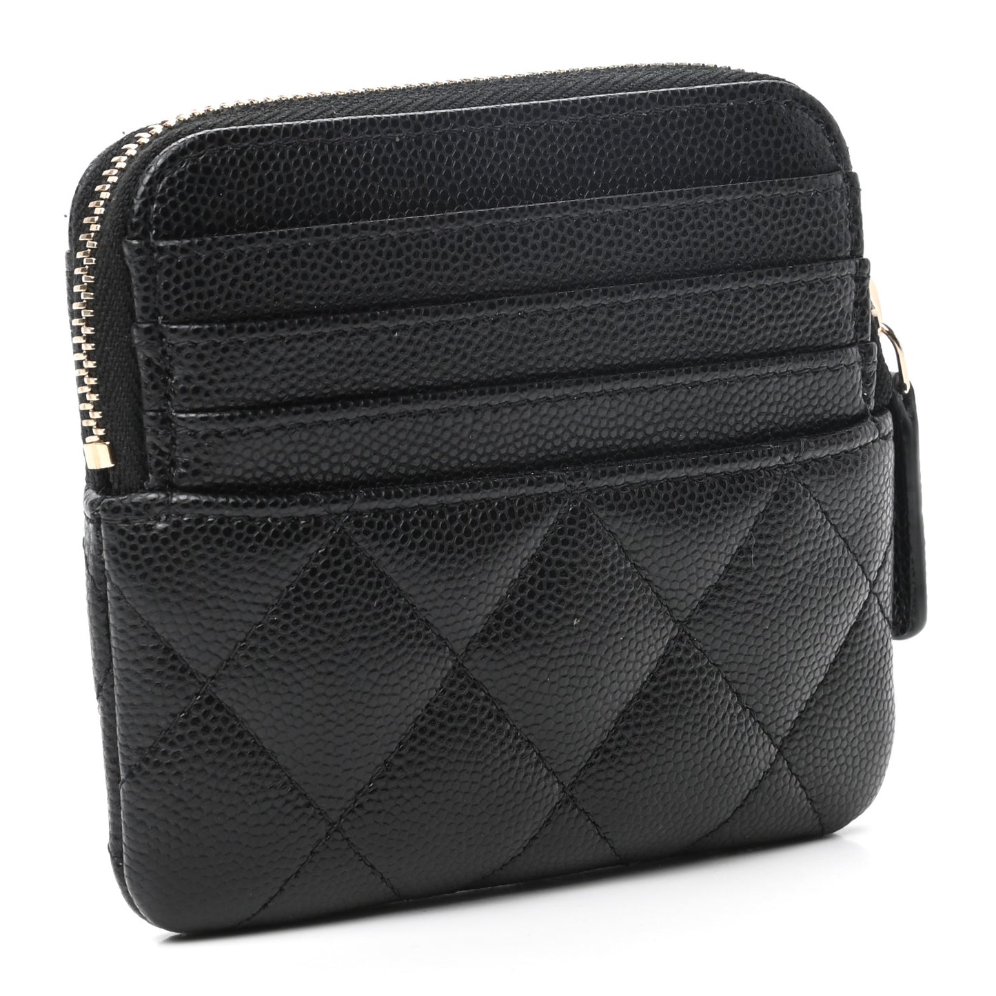 Caviar Quilted Zip Card Holder Wallet Black