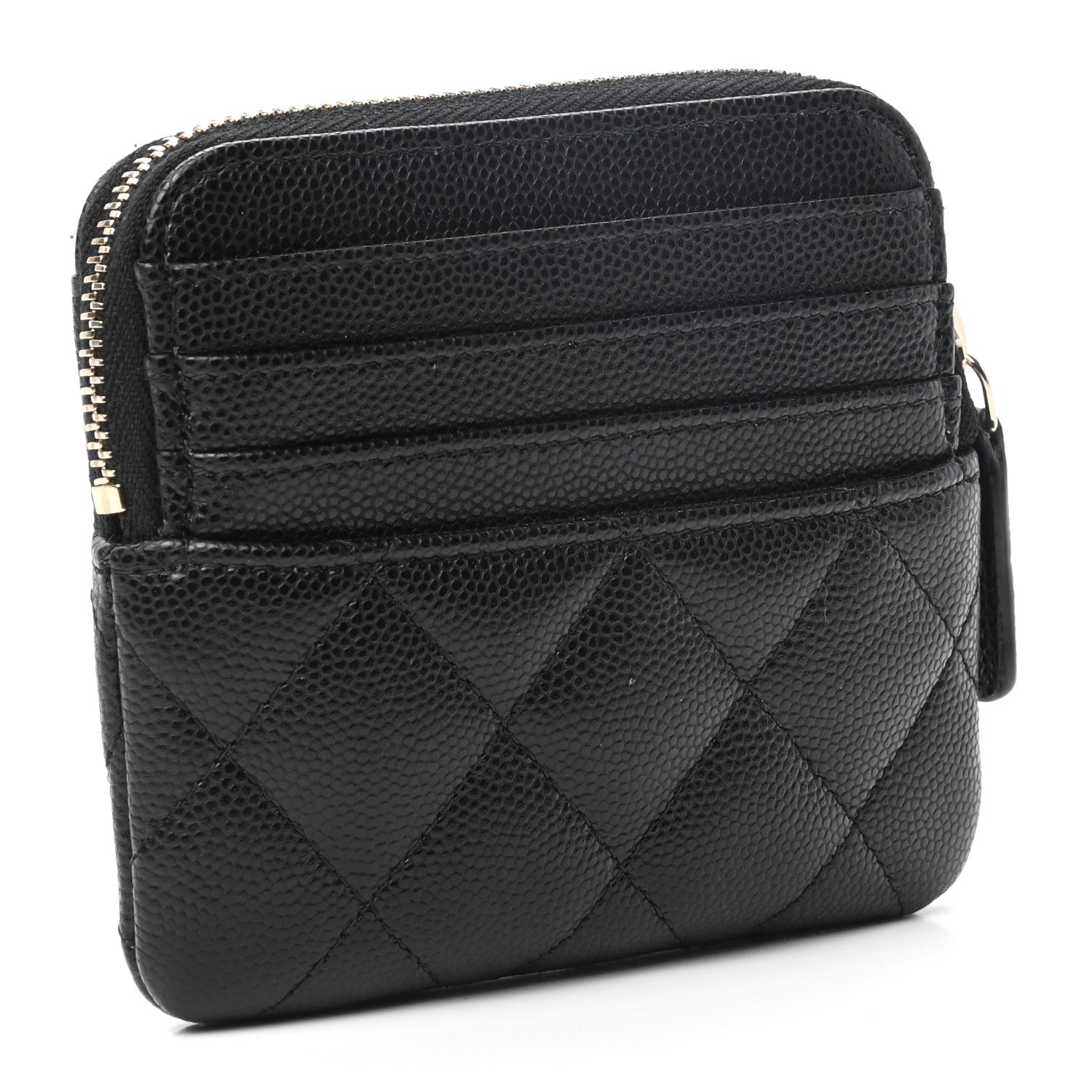 Chanel Caviar Quilted Zip Card Holder Wallet Black 3 of 7